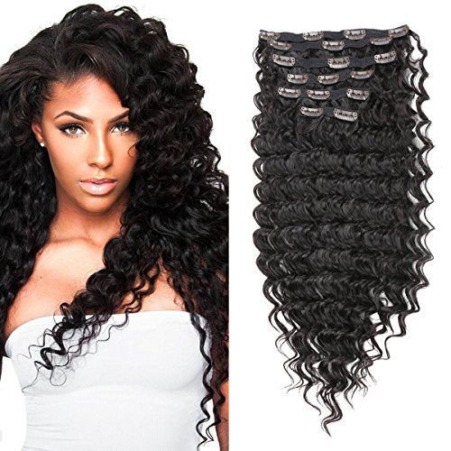 ASHION LINE Synthetic Curly Clip in Hair Extensions Double Weft Full Head Heat Resistance Deep Wave Clip In 7 Pieces(24