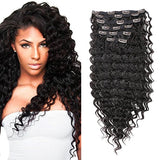 ASHION LINE Synthetic Curly Clip in Hair Extensions Double Weft Full Head Heat Resistance Deep Wave Clip In 7 Pieces(24" Deep Wave, 2 Dark Brown) : Beauty