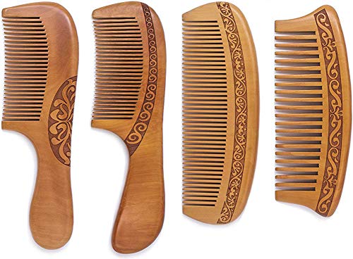Wooden Hair Combs, Anti-Static, Detangling Fine & Wide Tooth Shower Comb SET, Great for Hair, Curly Hair, Normal Hair, Beard, Mustache. Made from Natural Peach Wood : Beauty