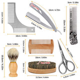 Beard Brush & Comb, 7 Pcs Beard Grooming Kit with Trimming Scissor, Wooden Brush, All-Steel Comb, Foam Brush, Boar Bristle Brush, Beard Shaping Comb, Vintage Razor, Bag-Beard Brush for Men Kit : Beauty