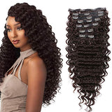 ASHION LINE Synthetic Curly Clip in Hair Extensions Double Weft Full Head Heat Resistance Deep Wave Clip In 7 Pieces(24" Deep Wave, 2 Dark Brown) : Beauty