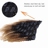 Caliee Afro Kinky Curly Clip in Human Hair Extensions Remy Natural Hair for Black Women Ombre Brown Blonde #1B/27 Kinky Clip ins 10 Inch/7 Pieces : Beauty