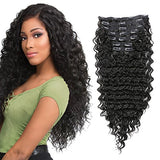 ASHION LINE Synthetic Curly Clip in Hair Extensions Double Weft Full Head Heat Resistance Deep Wave Clip In 7 Pieces(24" Deep Wave, 2 Dark Brown) : Beauty