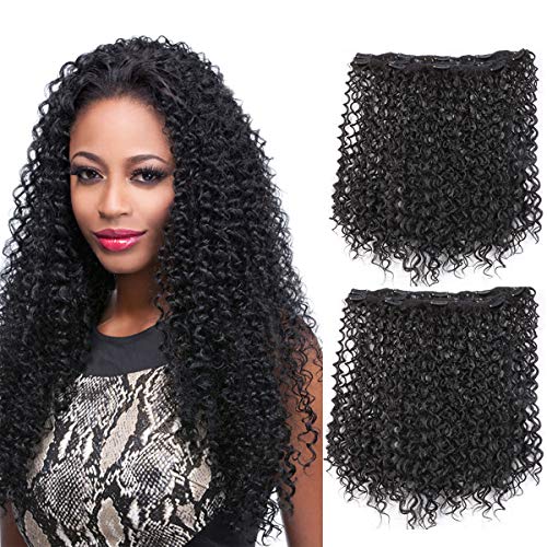 Fashion Icon Hair 22'' Synthetic Clip in on Hair Extensions, Double Weft Kinky Jerry Curly/Wavy Full Head False Hairpieces for Women 120G 7Pcs/Lot-Natural Black 1B Color : Beauty