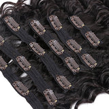 ASHION LINE Synthetic Curly Clip in Hair Extensions Double Weft Full Head Heat Resistance Deep Wave Clip In 7 Pieces(24" Deep Wave, 2 Dark Brown) : Beauty