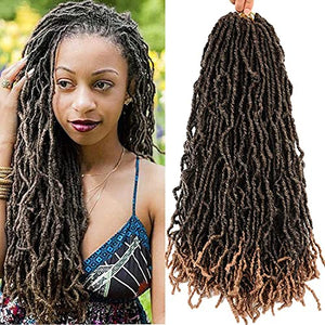 WIGENIUS 6 Packs New Faux Locs Crochet Hair Natural Soft Locs Goddess Locs Braiding Hair For Women Curly Wavy Faux Locs Crochet Synthetic Hair Extensions(18inch,T27)