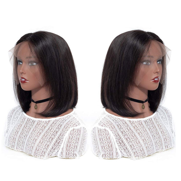 BLY Short Straight Bob Wigs Brazilian Virgin Human Hair Lace Front Wigs Human Hair (10inch) 13x4 Lace Part 150% Density Pre Plucked with Baby Hair