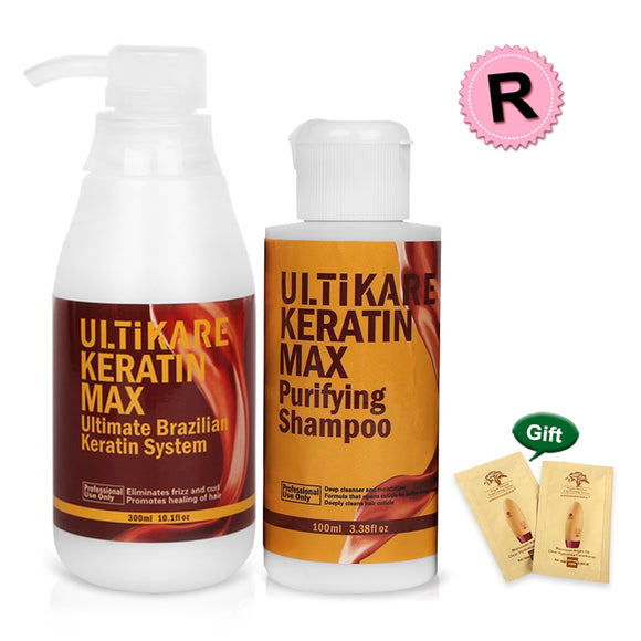 Brazil keratin 12% Formalin 300ml Keratin Hair Treatment For Damaged Curly Hair+100ml Purifying+Free GIft