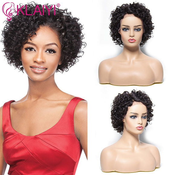 Klaiyi Hiar Short Curly  Human Hair Wigs For Women Lace Front Human Hair Wigs Brazilian Remy Hair Wigs Natural Color