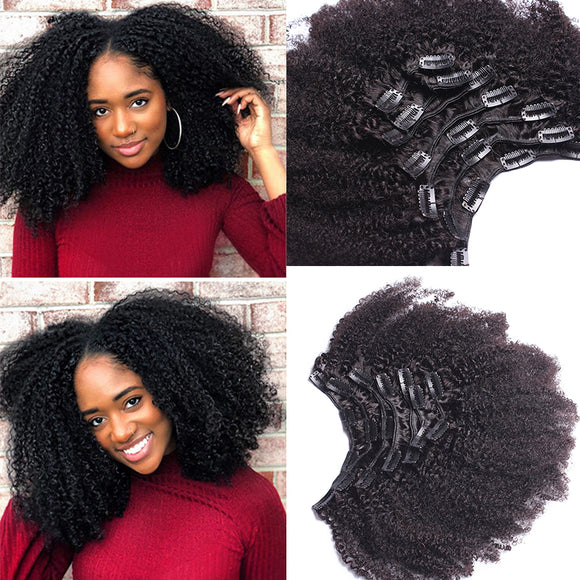 4B 4C Afro Kinky Curly Clip In Human Hair Extensions Brazilian Remy Hair 100% Human Hair Natural Black Clip Ins Bundle Dolago